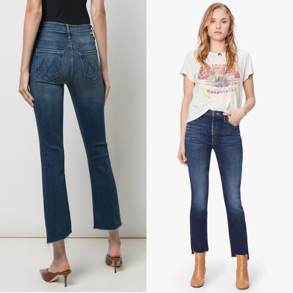 MOTHER High Rise Stretch Denim Ankle Crop Step Fray Hem Bootcut Leg Jeans 25 - Picture 2 of 12